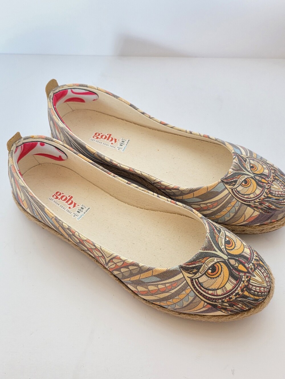 Goby Owl Print Espadrille Ballet Flats - Size 38 LiKe NEW - Picture 2 of 10